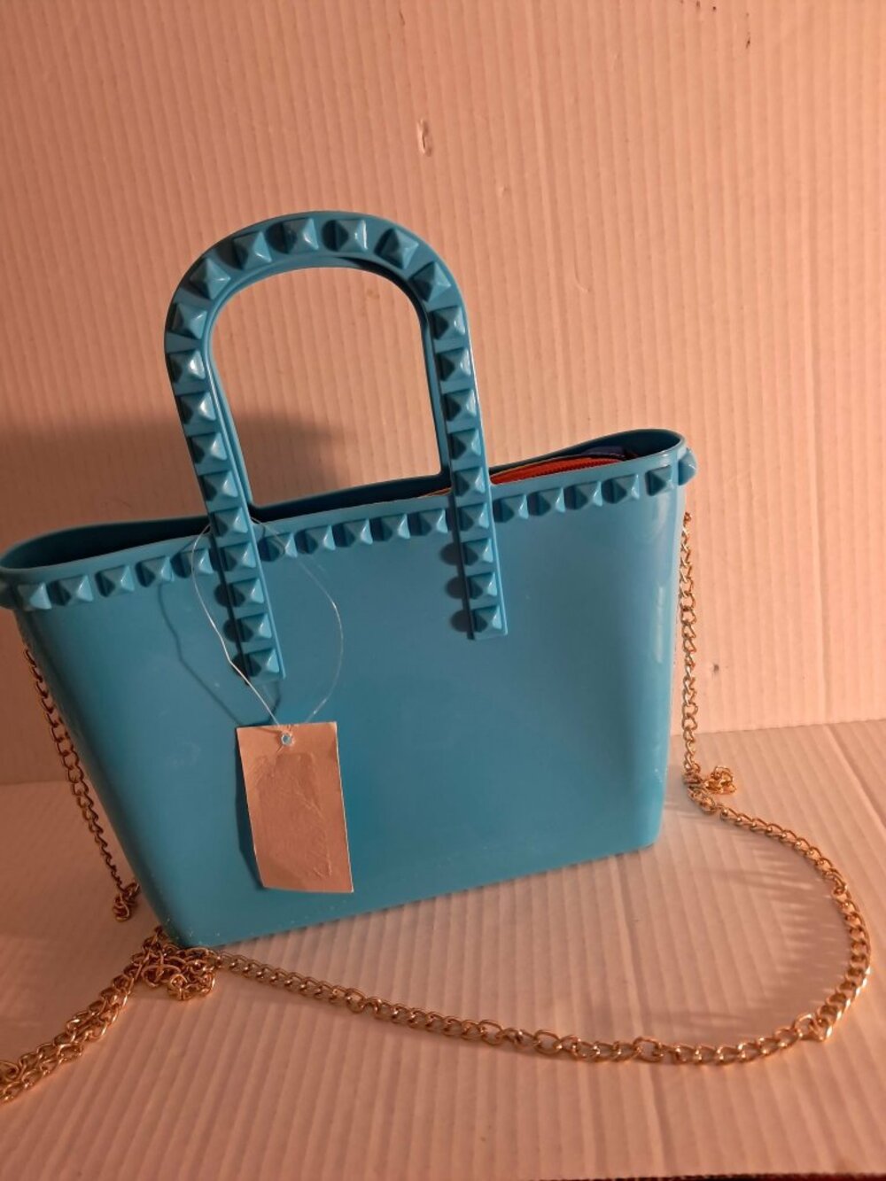 Blue Jelly Mini Satchel Studded Crossbody Gold Chain Cute Y2K Bag - Picture 3 of 10